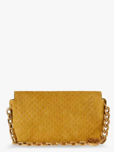 Gucci Women Suede Shoulder Bag With All-over Gg Motif In Yellow