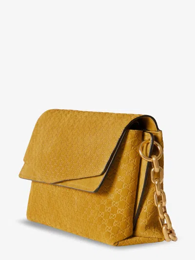 Gucci Women Suede Shoulder Bag With All-over Gg Motif In Yellow