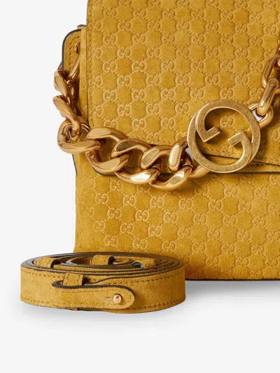 Gucci Women Suede Shoulder Bag With All-over Gg Motif In Yellow