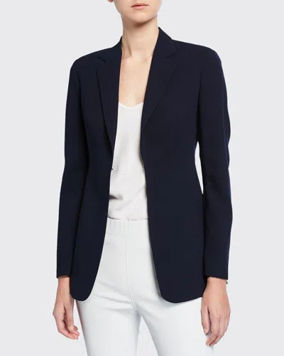 Akris Leather-collar Wool Jacket In Blue