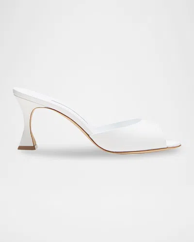 Manolo Blahnik Jadarona Leather Mule Sandals In White