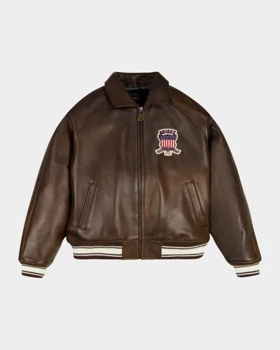 Avirex Men's Icon Leather Bomber Jacket In Brown