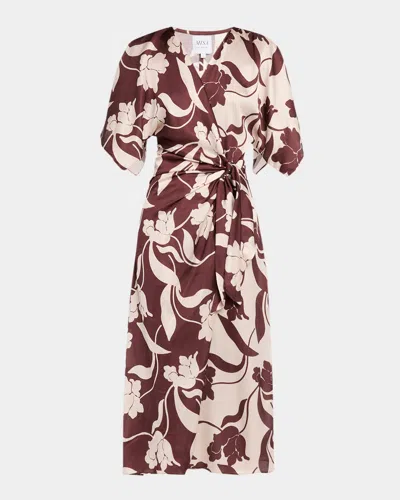 Misa Hadassa Floral Satin Midi Dress In Brown