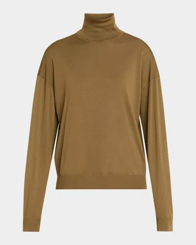 Saint Laurent Wool Turtleneck Sweater In Brown