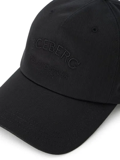 Iceberg Logo Cap Featuring Curved Brim And Eyelet Vents In Black