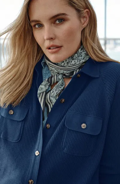 Jjill J.jill Waffle-knit Button-down Shirt In Blue