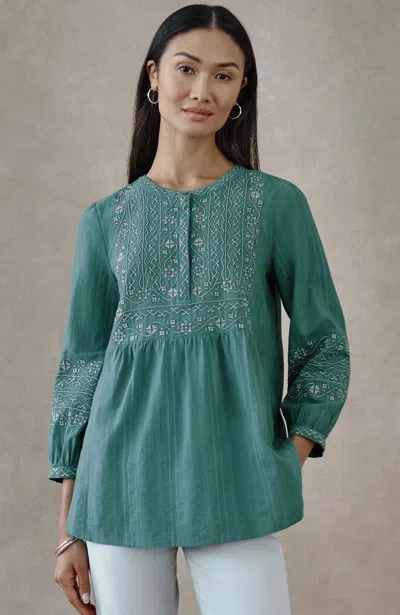 Jjill J.jill Pure Jill Embroidered Cotton Dobby Top In Green