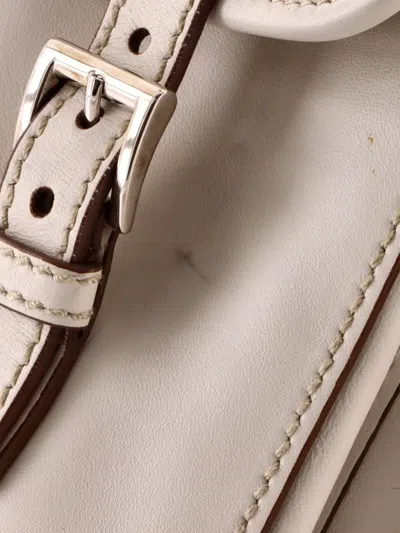 Pre-owned Prada Double Pocket Drawstring Soft Calf Medium Backpack In Neutral