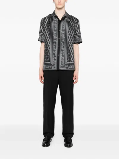Versace Pattern-printed Short-sleeved Shirt In Black
