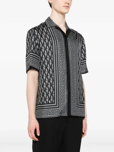 Versace Pattern-printed Short-sleeved Shirt In Black