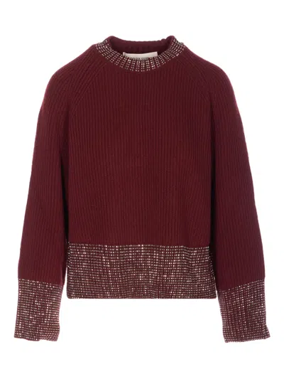 Golden Goose Women Embroidered Rhinestones Sweater In Burgundy