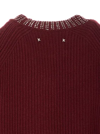 Golden Goose Women Embroidered Rhinestones Sweater In Burgundy