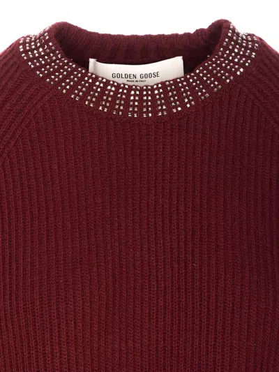 Golden Goose Women Embroidered Rhinestones Sweater In Burgundy