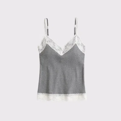 Abercrombie & Fitch Bra-free Lace-trim Rib Cami In Gray