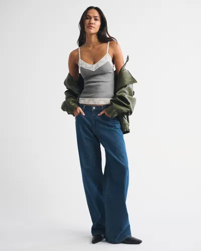 Abercrombie & Fitch Bra-free Lace-trim Rib Cami In Gray