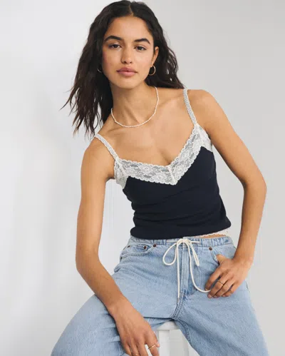 Abercrombie & Fitch Bra-free Lace-trim Rib Cami In Blue