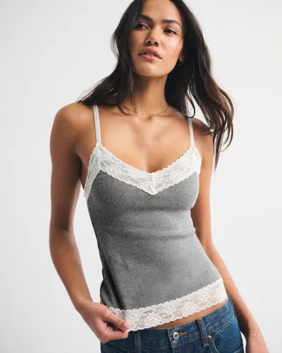 Abercrombie & Fitch Bra-free Lace-trim Rib Cami In Gray