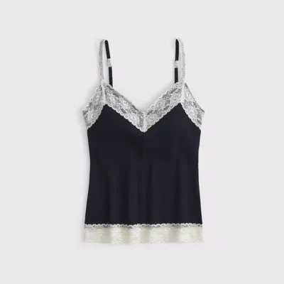 Abercrombie & Fitch Bra-free Lace-trim Rib Cami In Blue