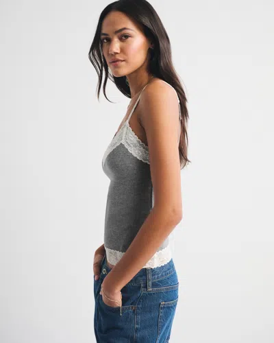 Abercrombie & Fitch Bra-free Lace-trim Rib Cami In Gray