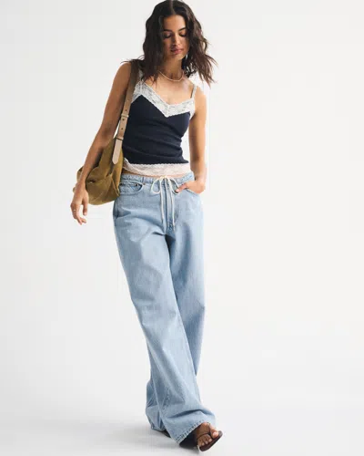 Abercrombie & Fitch Bra-free Lace-trim Rib Cami In Blue