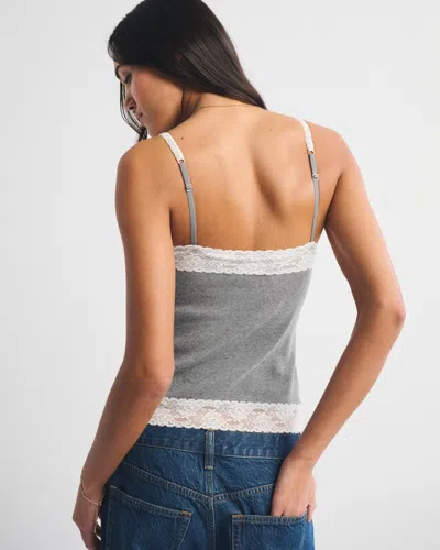 Abercrombie & Fitch Bra-free Lace-trim Rib Cami In Gray