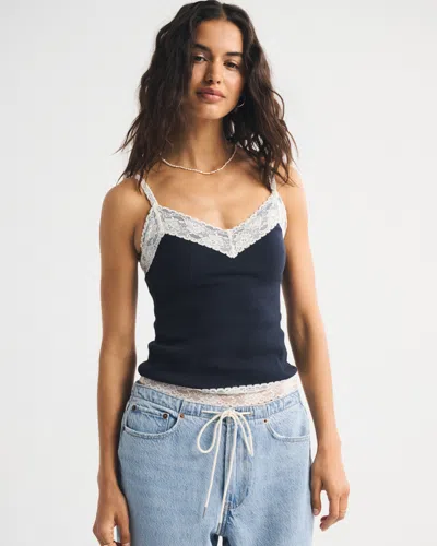 Abercrombie & Fitch Bra-free Lace-trim Rib Cami In Blue
