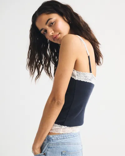 Abercrombie & Fitch Bra-free Lace-trim Rib Cami In Blue