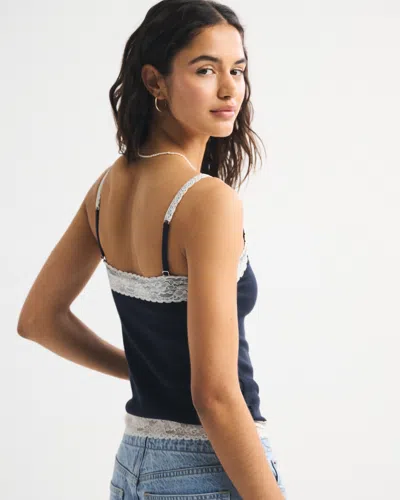 Abercrombie & Fitch Bra-free Lace-trim Rib Cami In Blue