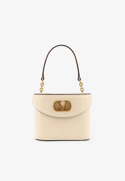 Valentino Garavani Ivory Leather Vlogo Signature Bucket Bag In Neutral