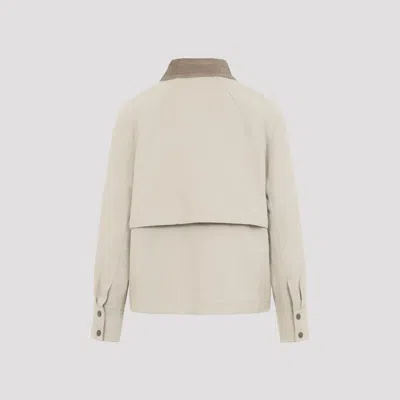 Brunello Cucinelli Hooded Parka Coat Contrast Collar Design In Neutral