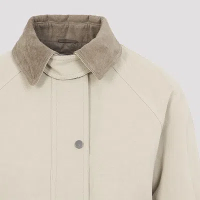 Brunello Cucinelli Hooded Parka Coat Contrast Collar Design In Neutral