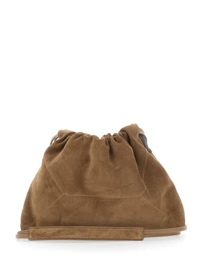 Brunello Cucinelli Suede Pouch In Brown