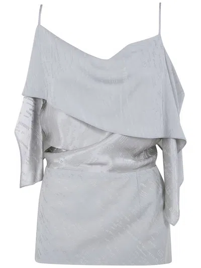 Mm6 Maison Margiela Draped Asymmetric Textured Top Spaghetti Straps In Gray