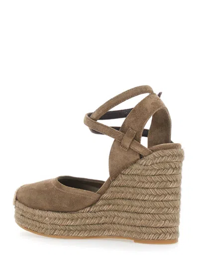 Brunello Cucinelli 80mm Monili Suede Espadrille Wedge Sandals In Brown