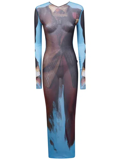 Jean Paul Gaultier Womens Multicolor Open-back Long-sleeves Woven Midi Dress Xs In Multi