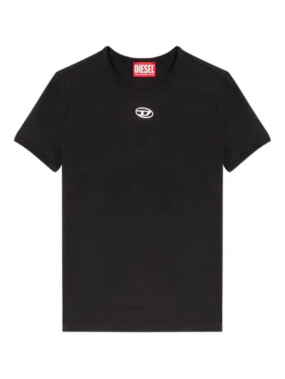 Diesel T-uncutieslong-od Metallic Oval D T-shirt In Black