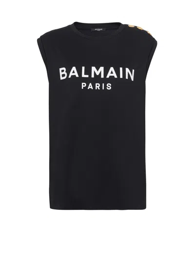 Balmain Black Logo Print Sleeveless