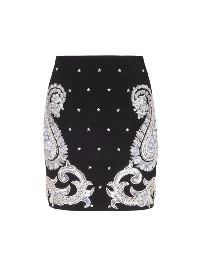 Balmain Paisley And Stars Embroidered Skirt In Black