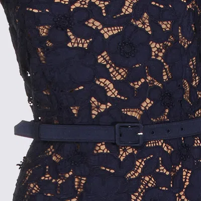 Self-portrait Guipure Blue Long Dress With Lace Design And Adjustable Waist Belt In Fabric Woman In Blue