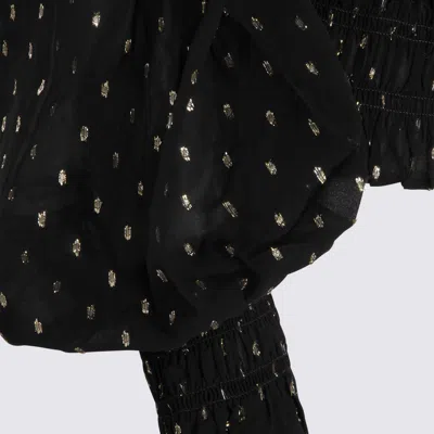 Self-portrait Shirred Metallic-effect Off-shoulder Top In Black