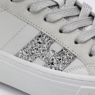 Hogan Crosswind Nappa Leather And Suede Sneakers With Glitter H Detail Shoes In White