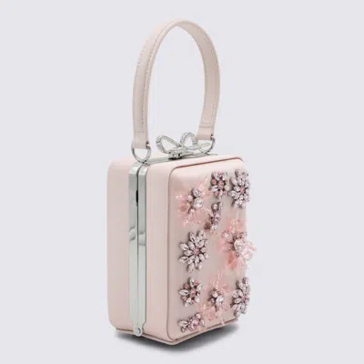 Self-portrait Pink Clutch Bag With All-over Floral Details And Metallic Bow In Satin Woman In Pink