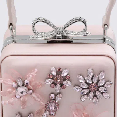 Self-portrait Pink Clutch Bag With All-over Floral Details And Metallic Bow In Satin Woman In Pink
