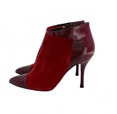 Longchamp Women's Suede & Leather Stiletto Ankle Booties In Burgundy In Red