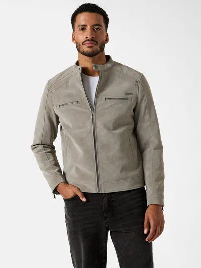Guess Factory Mckenzie Faux-suede Moto Jacket In Gray