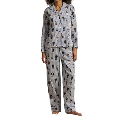 Polo Ralph Lauren Bear Cotton Long-sleeve Pajama Set In Snowfall Blue In Multi