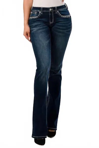 Grace In La Mid-rise Sequin Embroidered Bootcut Jean In Dark Wash In Blue