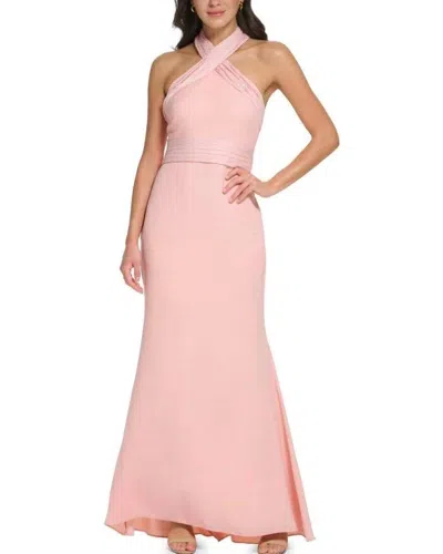 Eliza J Criss-cross Halter Neck Gown In Blush In Pink