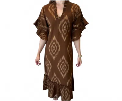 Fitzroy & Willa Soleil Midi Dress In Espresso Ikat In Brown