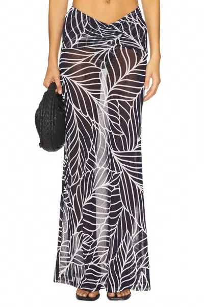 Devon Windsor Akris Sheer Resort Skirt In Navy Palm Print In Black